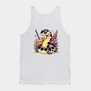 Cute Chibi Coffee Snake with Flowers Tank Top